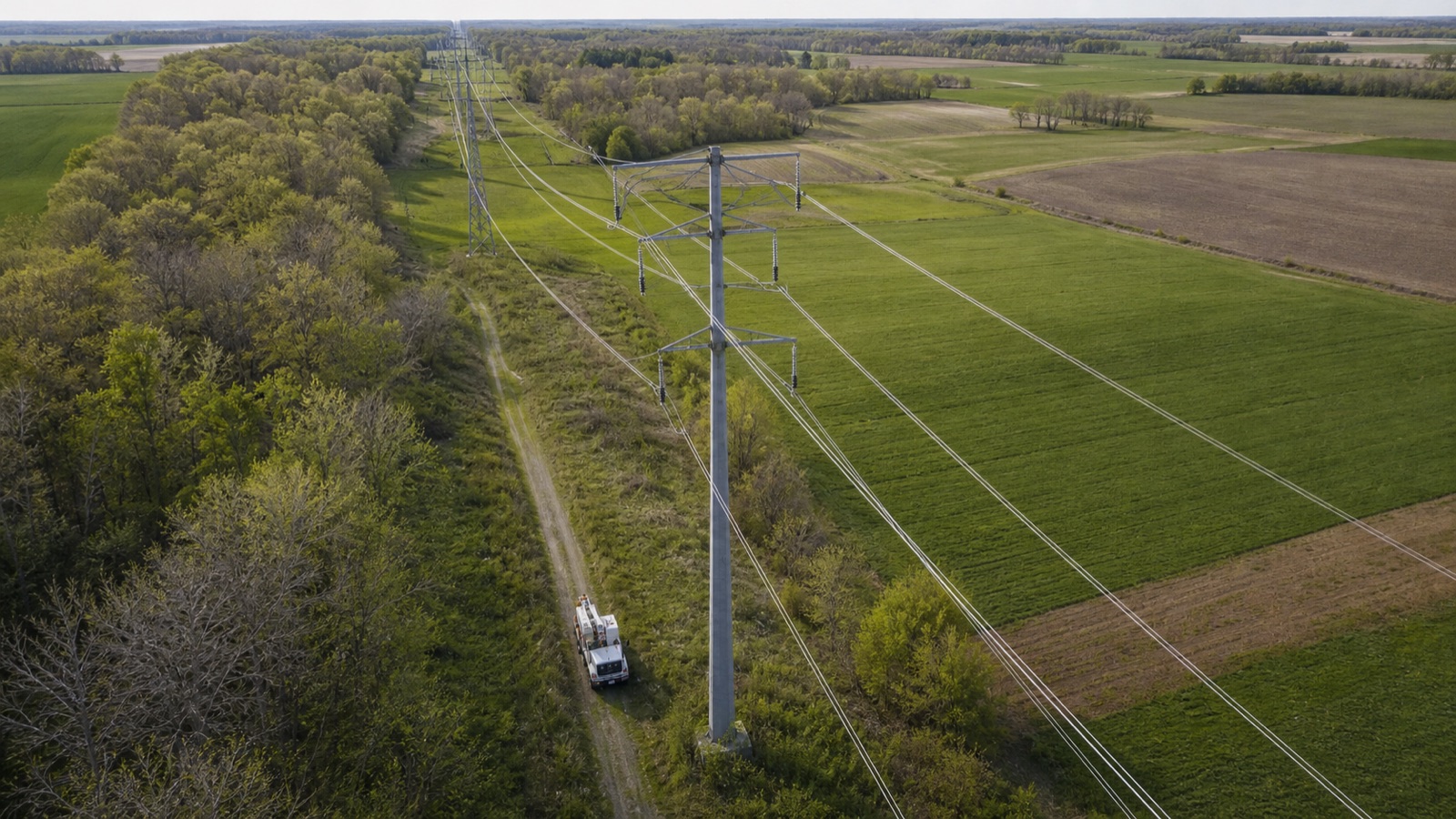 Línea eléctrica rural inspeccionada desde drone